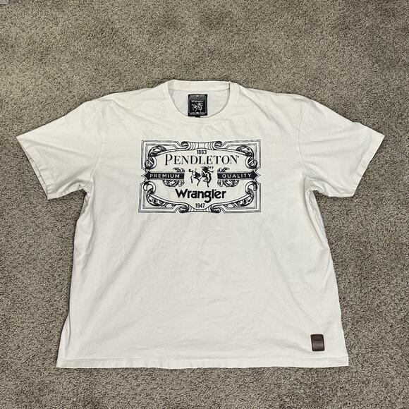 Pendleton x Wrangler Logo T Shirt Short Sleeve White Tee Cotton Crew Mens Large - Picture 1 of 4